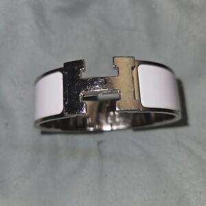 Hermes Clic Clac 3/4 inch White and Silver Bracelet